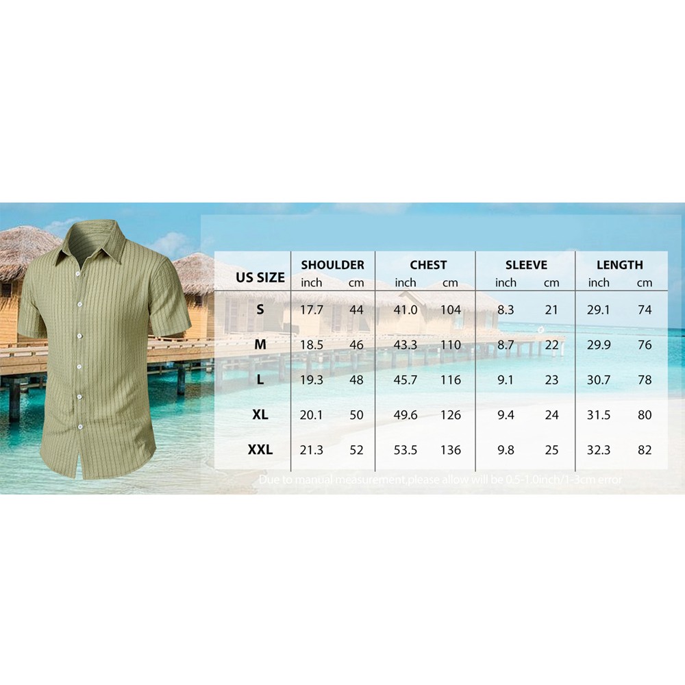 thumbnail image 3 of Camisa informal de manga corta a rayas para hombre: cuello abierto, corte holgado, para el verano, diseño resistente a las arrugas y fácil de cuidar, 3 of 6